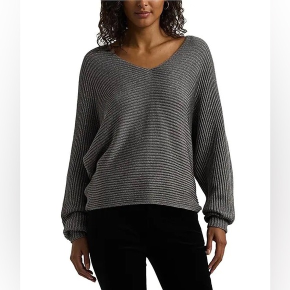 Lauren Ralph Lauren METALLIC RIB-KNIT DOLMAN SLEEVE SWEATER Jumper Sz 2X